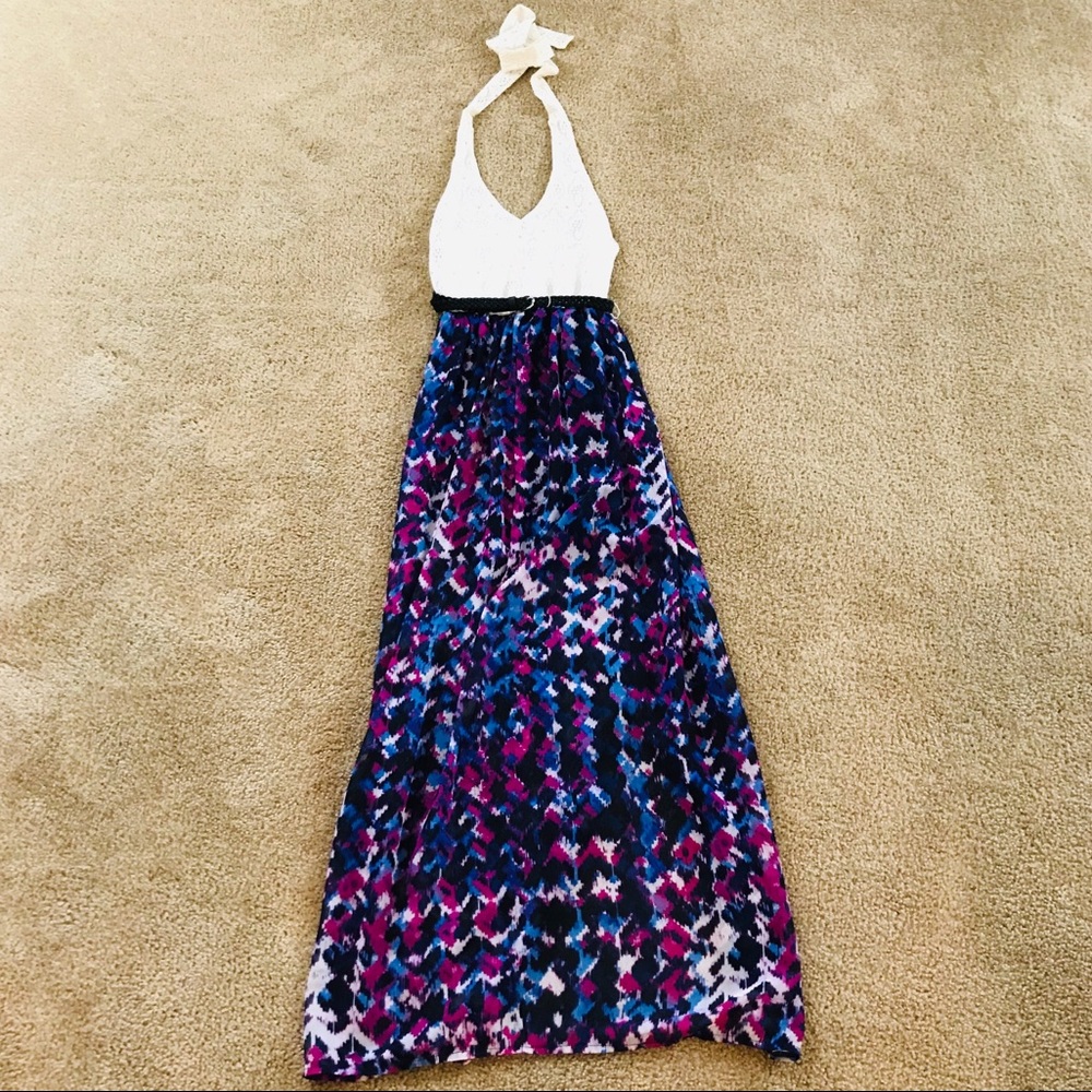 Blue and Purple Halter Top Maxi Dress